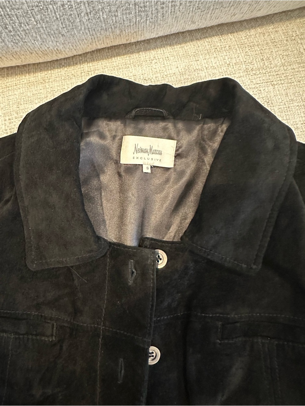 Neiman Marcus Black Suede Button-Front Jacket - Women's